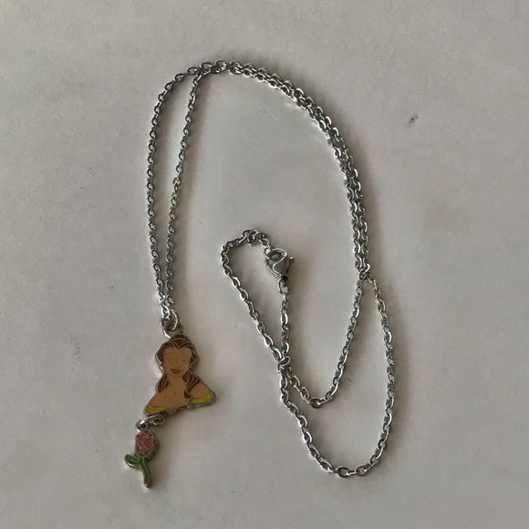 Vintage Disney Beauty & The Beast Princess Belle Necklace Charm Disneyana Rose - Picture 9 of 11